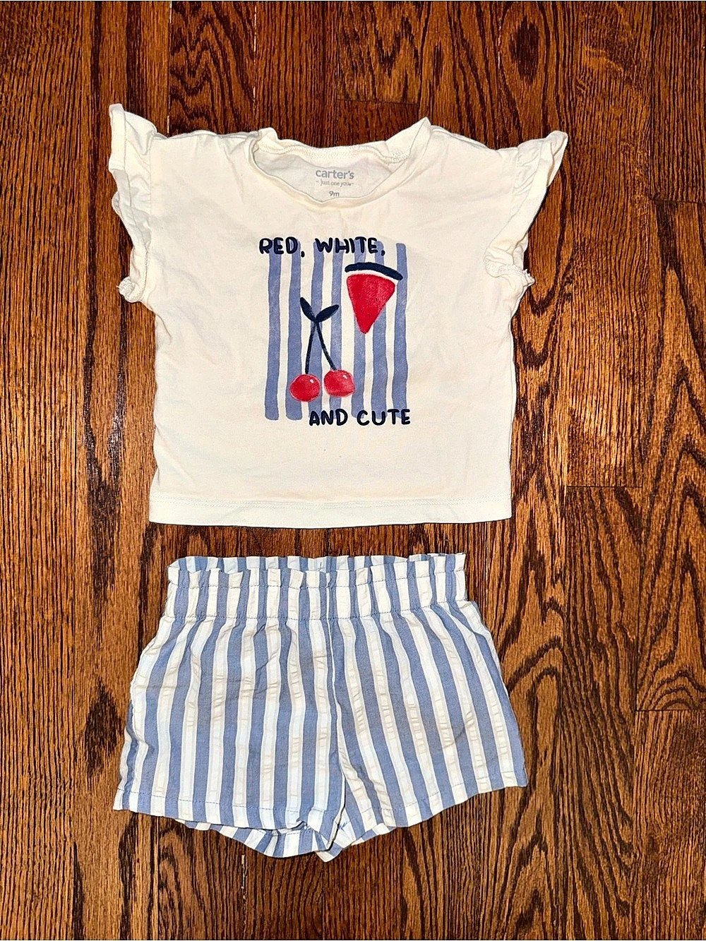 Carter's Red White & Cute Cherry Watermelon 2-Piece Outfit Matching Set Striped